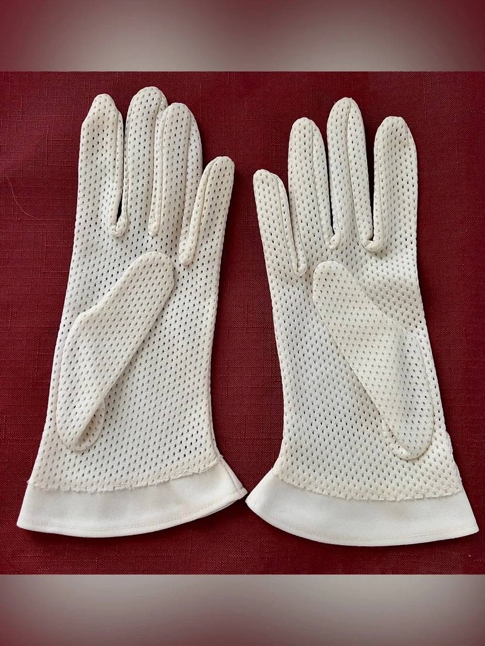 Deadstock Vintage 1950s KAYSER Cream Nylon Mesh Gloves Size 7.5